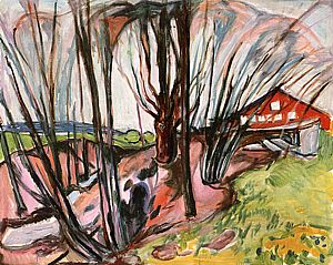 Э. Мунк, Весенний пейзаж у барака для батраков III, 1926