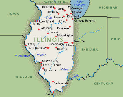 Карта штата Иллинойс. Картинка с сайта wwp.greenwichmeantime.com