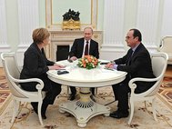 Канцлер Германии Ангела Меркель, президент России Владимир Путин, президент Франции Франсуа Олланд