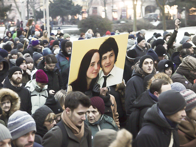 Демонстрация памяти убитого журналиста Яна Куциака и его невесты Мартины Куснировой. Братислава, 2.03.2018г.