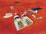 Так может выглядеть первое марсианское поселение. Основу составляют корпусы трех шаттлов, покрытые грунтом для защиты от радиации